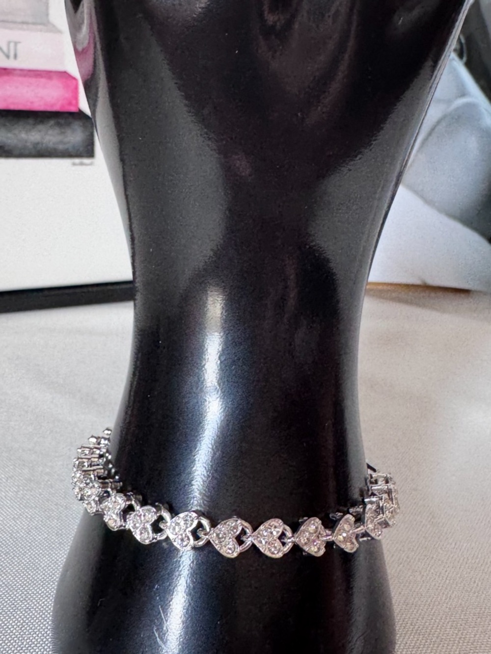 Fashion Silver-tone Heart-Link Crystal Tennis Bracelet - Women Jewelry